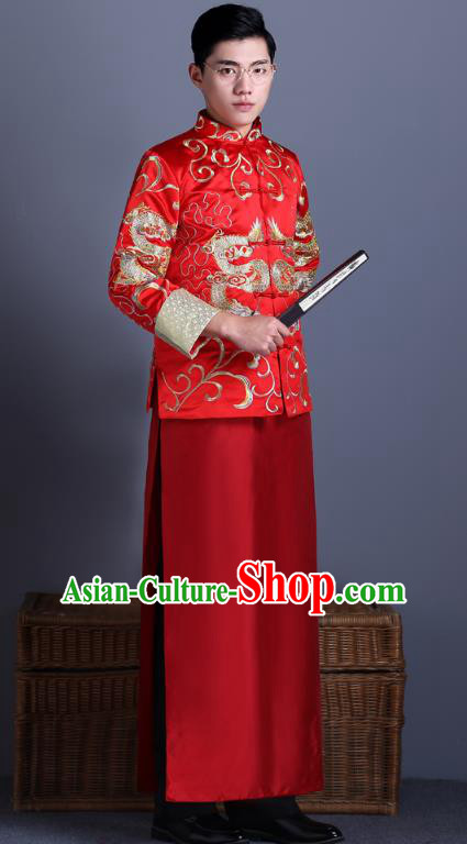 Ancient Chinese Costume Chinese Style Wedding Dress Ancient Dragon And Phoenix Flown Groom Toast Clothing Mandarin Jacket For Men