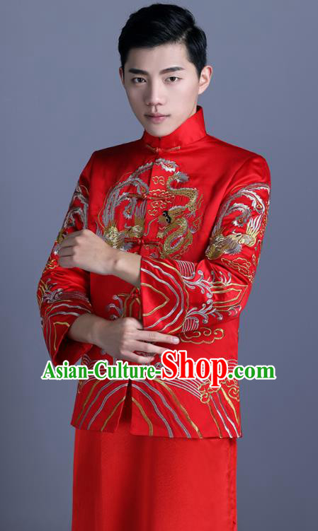 Ancient Chinese Costume Chinese Style Wedding Dress Ancient Embroidery Dragon and Phoenix Flown Groom Toast Clothing Mandarin Jacket For Men