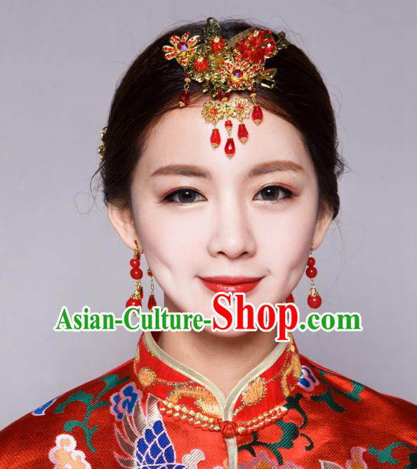 Traditional Handmade Chinese Ancient Classical Hair Accessories Bride Wedding Barrettes Hair Sticks, Xiuhe Suit Hair Jewellery Hair Fascinators Hairpins for Women