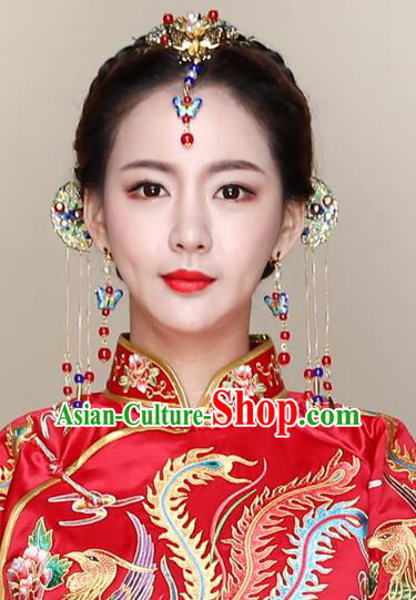 Traditional Handmade Chinese Ancient Classical Hair Accessories Complete Set Bride Wedding Barrettes Hair Comb, Xiuhe Suit Hair Jewellery Hair Fascinators Hairpins for Women