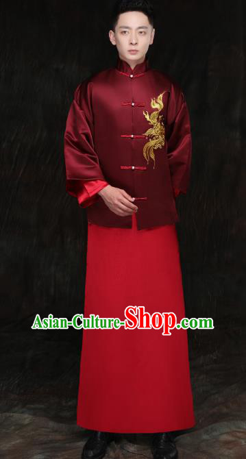 Ancient Chinese Costume Chinese Style Wedding Dress Ancient Dragon and Phoenix Flown Groom Toast Clothing Mandarin Jacket for Men