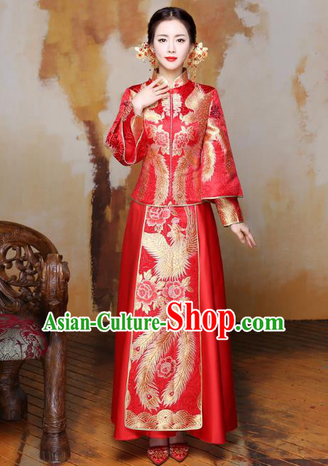 Traditional Ancient Chinese Wedding Costume Handmade Delicacy XiuHe Suits Embroidery Bottom Drawer, Chinese Style Hanfu Wedding Bride Toast Cheongsam for Women