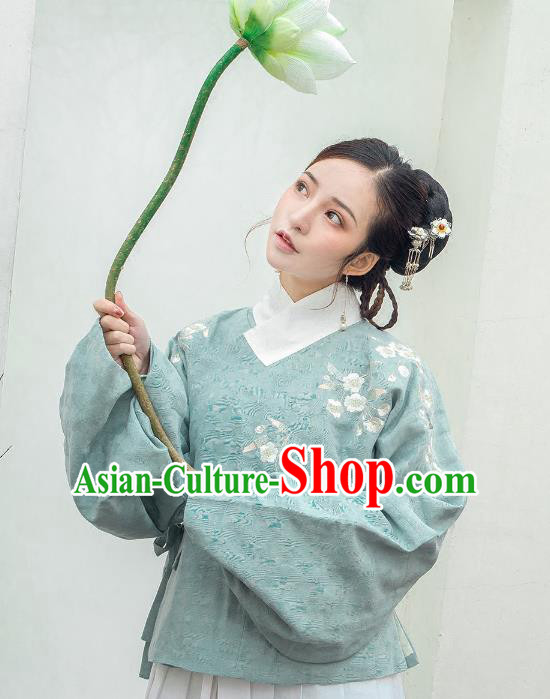 Traditional Ancient Chinese Ming Dynasty Palace Lady Costume Embroidered Blouse, Elegant Hanfu Clothing Chinese Imperial Princess Sleeve Placket Shirts for Women