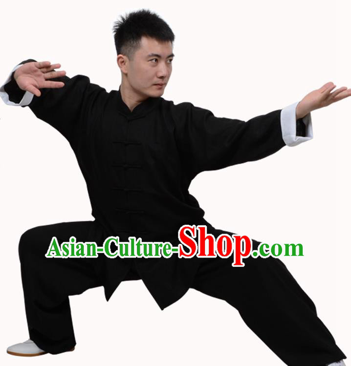 Top Martial Arts Costume Kung Fu Training Clothing, Tai Ji Plated Buttons Black Uniform Gongfu Wushu Costume  for Women for Men