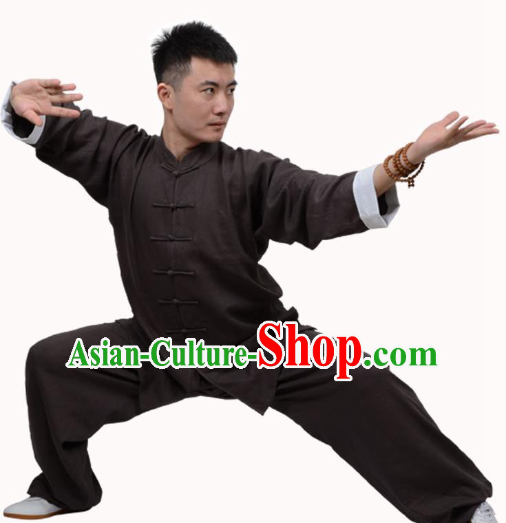 Top Martial Arts Costume Kung Fu Training Clothing, Tai Ji Plated Buttons Brown Uniform Gongfu Wushu Costume  for Women for Men