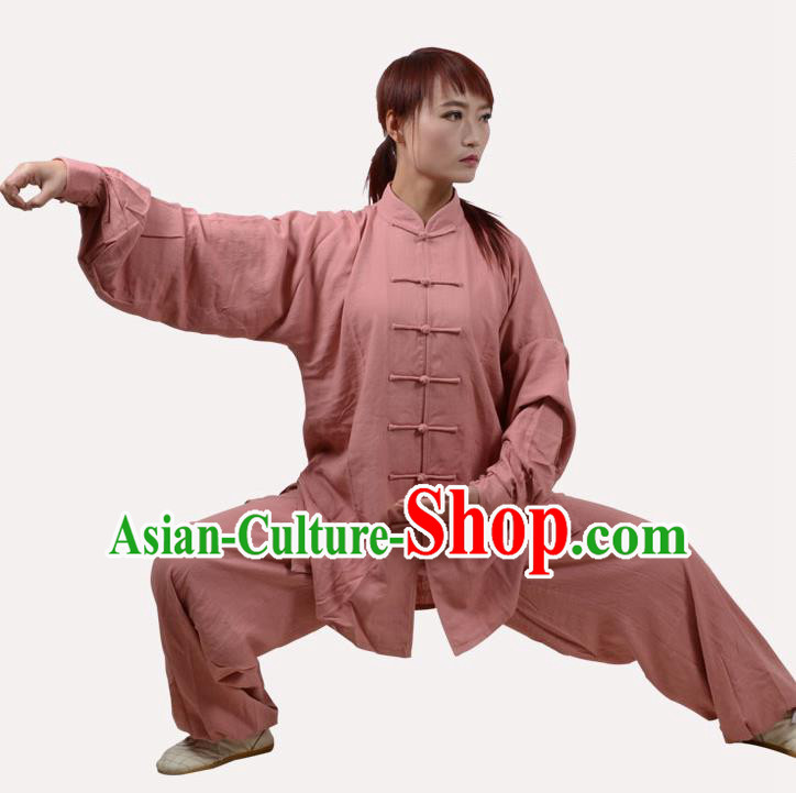 Top Grade Linen Martial Arts Costume Kung Fu Training Clothing, Tai Ji Light Pink Uniform Gongfu Wushu Costume for Women for Men