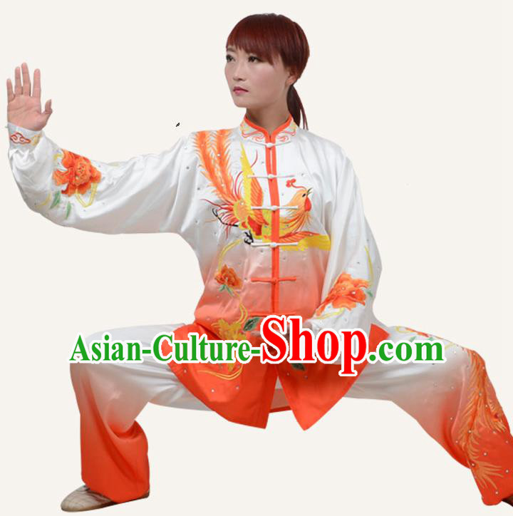 Top Grade Martial Arts Costume Kung Fu Training Embroidery Phoenix Plated Buttons Clothing, Tai Ji Uniform Gongfu Wushu Costume for Women