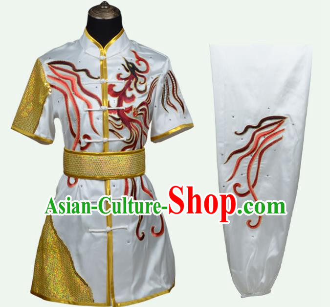 Top Grade Martial Arts Costume Kung Fu Training Embroidery White Clothing, Long Fist Tai Ji Uniform Gongfu Wushu Costume for Women for Men