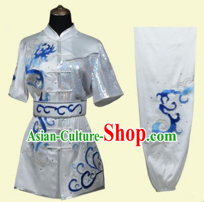 Top Grade Martial Arts Costume Kung Fu Training Clothing, Tai Ji Embroidery Long Fist White Uniform Gongfu Wushu Costume for Women for Men