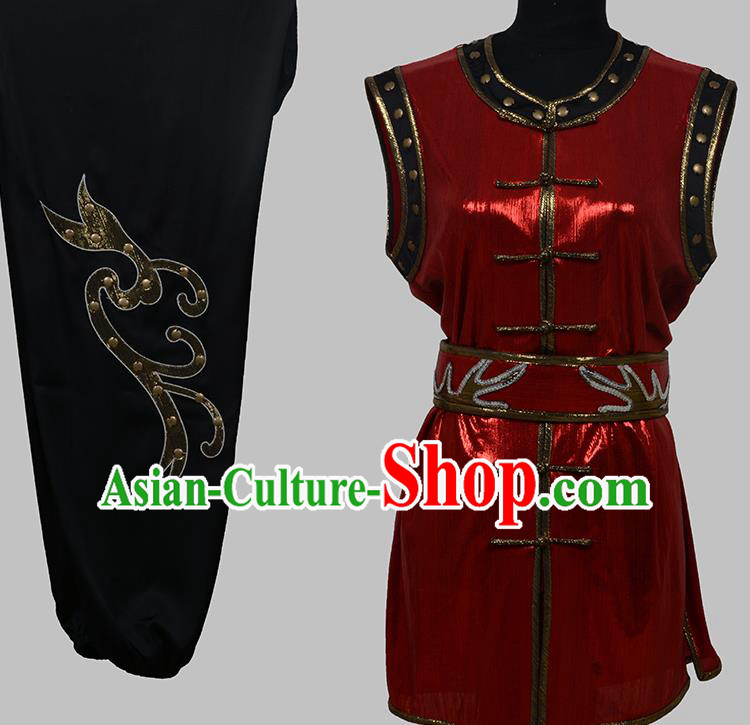 Top Grade Martial Arts Costume Kung Fu Training Red Clothing, Tai Ji Embroidery Long Fist Uniform Gongfu Wushu Costume for Women for Men