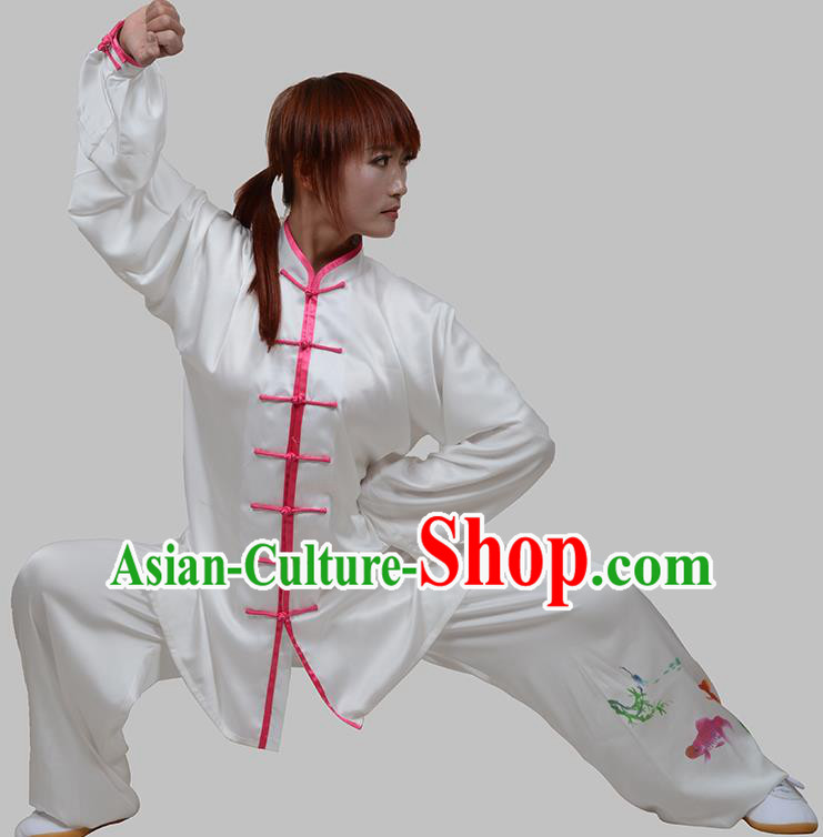 Top Grade China Martial Arts Costume Kung Fu Training Painting Fishes Clothing, Chinese Tai Ji Uniform Gongfu Wushu Costume for Women for Men