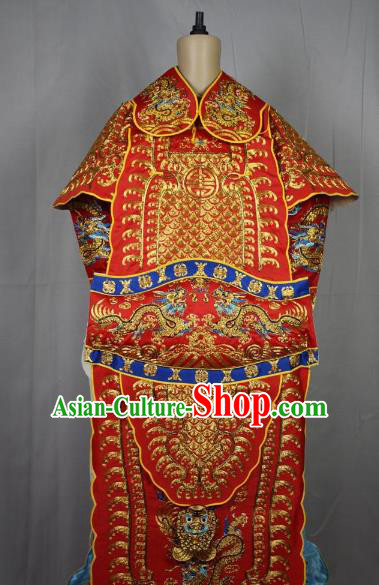 Traditional China Beijing Opera Takefu General Red Costume, Ancient Chinese Peking Opera Wu-Sheng Military Officer Warrior Embroidery Clothing