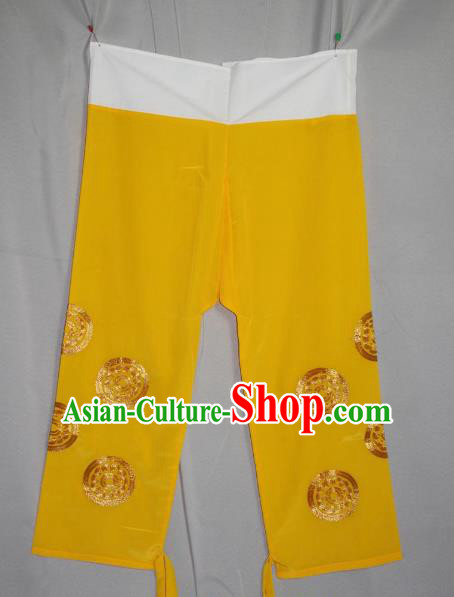 Traditional China Beijing Opera Takefu Costume Yellow Pants, Ancient Chinese Peking Opera Wu-Sheng Warrior Embroidery Trousers Clothing