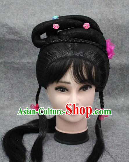 Traditional Handmade Chinese Ancient Classical Hair Accessories Peking Opera Young Lady Wig Sheath, China Beijing Opera Hua Tan Headgear