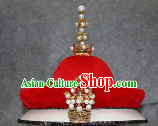 Traditional Handmade Chinese Ancient Classical Hair Accessories Peking Opera Qing Dynasty Emperor Hat, China Beijing Opera Manchu Officer Headwear
