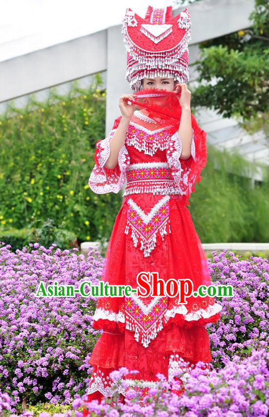 Traditional Chinese Miao Nationality Dancing Costume Hmong Female Folk Dance Ethnic Pleated Skirt Chinese Minority Nationality Embroidery Costume for Women