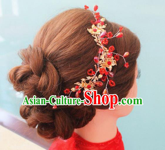 Traditional Handmade Chinese Ancient Classical Hair Accessories Barrettes Xiuhe Suit Red Beads Hair Clasp, Hanfu Hair Fascinators for Women