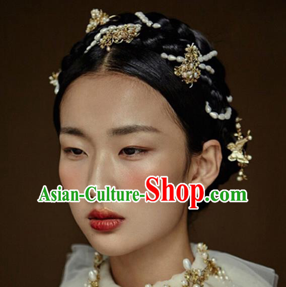 Traditional Handmade Chinese Ancient Classical Hair Accessories Barrettes Pearls Hair Clasp, Hanfu Hair Fascinators for Women