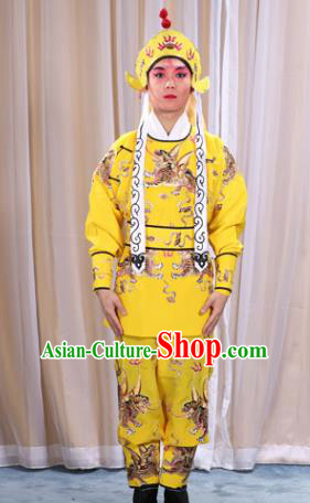 Traditional China Beijing Opera Takefu Costume, Ancient Chinese Peking Opera Wu-Sheng Warrior Embroidery Yellow Clothing