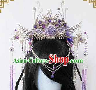 Traditional Handmade Chinese Ancient Classical Princess Hair Accessories Complete Set Palace Lady Phoenix Coronet, Wedding Hairpins Hair Sticks Hair Jewellery Hair Fascinators for Women