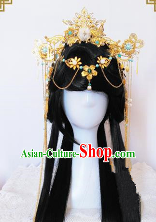 Traditional Handmade Chinese Ancient Classical Princess Hair Accessories Complete Set Tassel Phoenix Coronet, Wedding Hairpins Hair Jewellery Hair Fascinators for Women