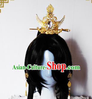 Traditional Handmade Chinese Ancient Classical Hair Accessories Swordsman Golden Tuinga, Hair Jewellery Hair Fascinators for Men