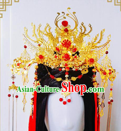 Traditional Handmade Chinese Ancient Classical Wedding Hair Accessories Bride Phoenix Coronet, Hair Jewellery Hair Fascinators for Women