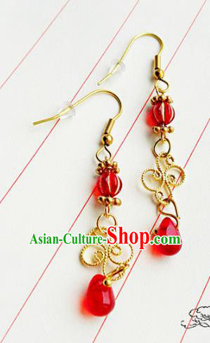 Traditional Handmade Chinese Ancient Classical Wedding Jewellery Accessories Bride Earrings Hanfu Red Tassel Eardrop for Women