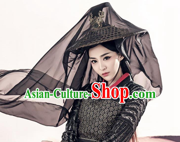 Traditional Handmade Chinese Ancient Swordswoman Hat Accessories, China Hanfu Chivalrous Women Black Bamboo Hat