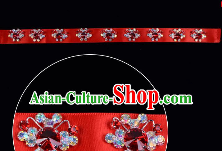 Traditional Beijing Opera Diva Hair Accessories Red Crystal Headband, Ancient Chinese Peking Opera Hua Tan Hair Clasp Headwear