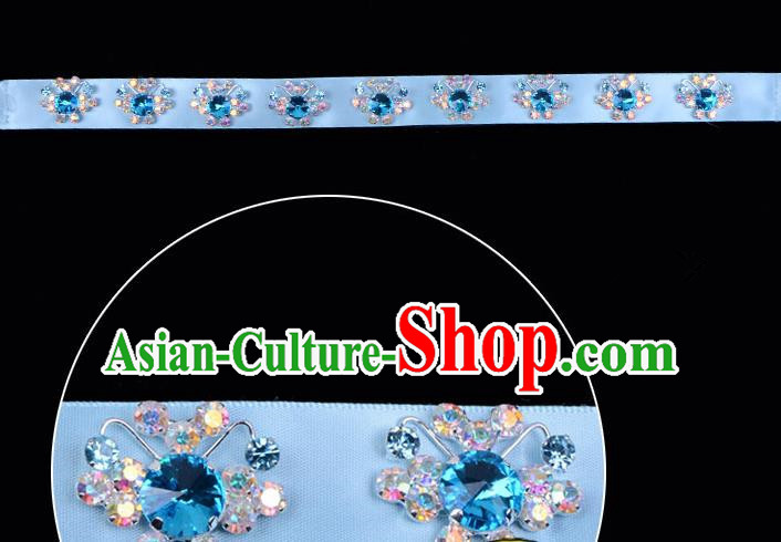 Traditional Beijing Opera Diva Hair Accessories Blue Crystal Headband, Ancient Chinese Peking Opera Hua Tan Hair Clasp Headwear