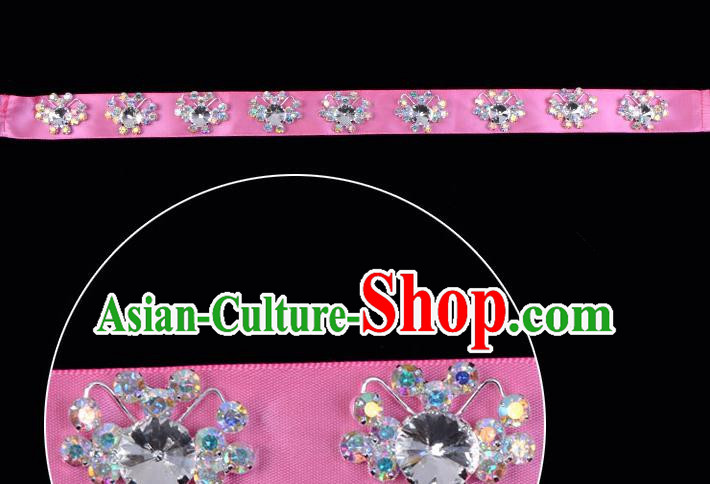 Traditional Beijing Opera Diva Hair Accessories Pink Crystal Headband, Ancient Chinese Peking Opera Hua Tan Hair Clasp Headwear