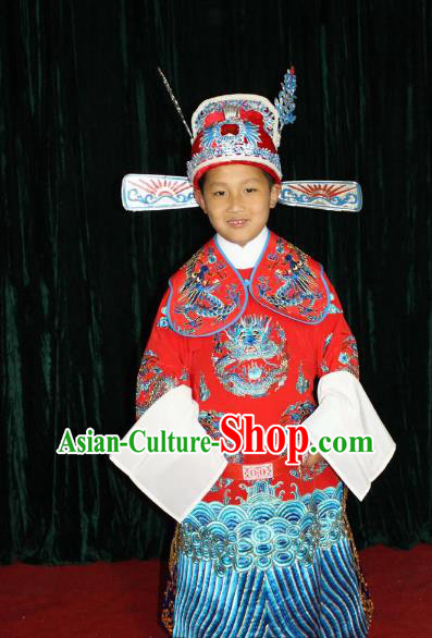 Top Grade Professional Beijing Opera Bridegroom Embroidered Dress, Traditional Ancient Chinese Peking Opera Lang Scholar Embroidery Clothing for Kids