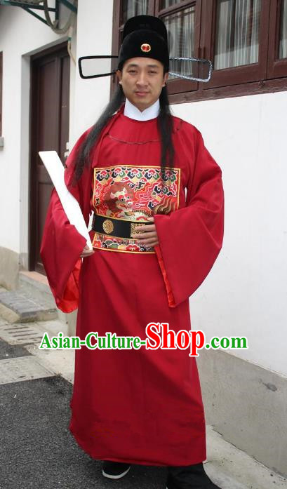 Top Grade Professional Beijing Opera Costume Ming Dynasty Minister Red Embroidered Robe, Traditional Ancient Chinese Peking Opera Embroidery Gwanbok Clothing