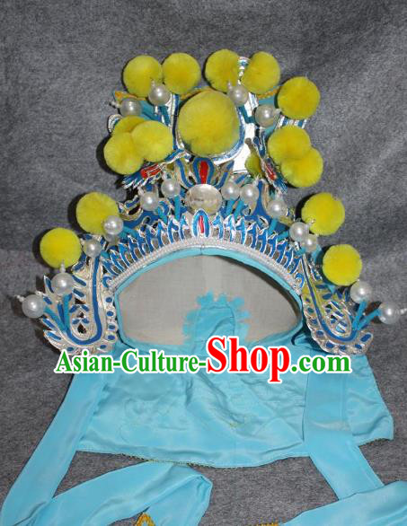 Traditional Handmade Chinese Ancient Classical Hair Accessories Peking Opera Takefu Hat, China Beijing Opera Wu-Sheng Warrior Headwear