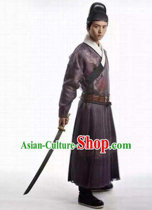 Traditional Chinese Ancient Swordsman Costume, Chinese Ming Dynasty Knight Kawaler Hanfu Imperial Guards Clothing for Men