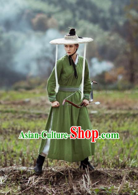 Traditional Chinese Ancient Female Swordswoman Costume, Chinese Ming Dynasty Kawaler Hanfu Chivalrous Women Green Clothing