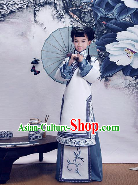 Traditional Chinese Qing Dynasty Young Girls Costume, Elegant Hanfu Clothing Chinese Ancient Republic of China Embroidery Xiuhe Suit Clothing for Kids