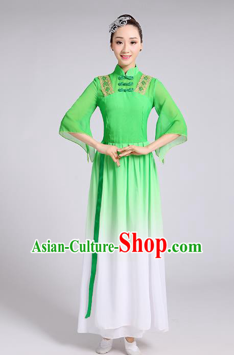 Traditional Chinese Yangge Fan Dance Costume, Chinese Classical Umbrella Dance Green Chiffon Uniform Yangko Embroidery Clothing for Women