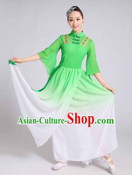 Traditional Chinese Yangge Fan Dancing Costume Modern Dance Dress Clothing and Headwear