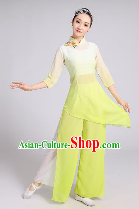 Traditional Chinese Folk Dance Costume  Yangge Dance Yellow Uniform, Chinese Classical Umbrella Dance Yangko Embroidery Clothing for Women