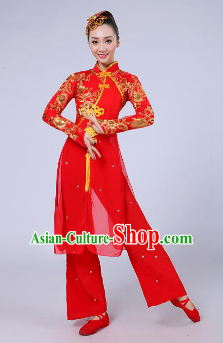 Traditional Chinese Folk Dance Costume Yangge Dance Red Uniform, Chinese Classical Fan Dance Umbrella Dance Yangko Embroidery Clothing for Women