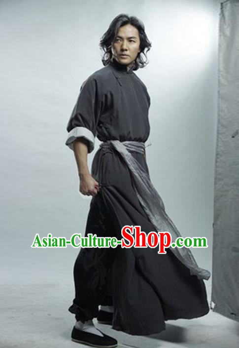 Traditional Chinese Ancient Swordsman Costume Fei-hung Wong Long Robe, Chinese Qin Dynasty Kawaler Hanfu Clothing for Men