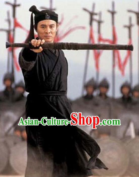 Traditional Chinese Ancient Swordsman Costume, Chinese Qin Dynasty Kawaler Hanfu Black Clothing