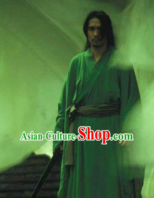 Traditional Chinese Ancient Swordsman Costume, Chinese Qin Dynasty Kawaler Hanfu Green Clothing