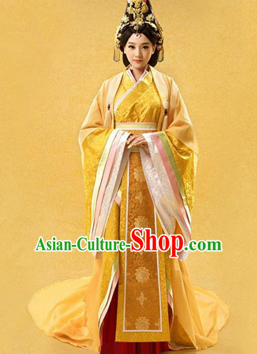 Traditional Ancient Chinese Imperial Consort Costume, Elegant Hanfu Clothing Chinese Qin Dynasty Imperial Empress Tailing Embroidered Dress Clothing for Women