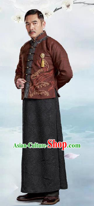 Traditional Chinese Nobility Childe Costume Mandarin Jacket and Long Robe, Chinese Republic of China Young Master Embroidery Clothing for Men