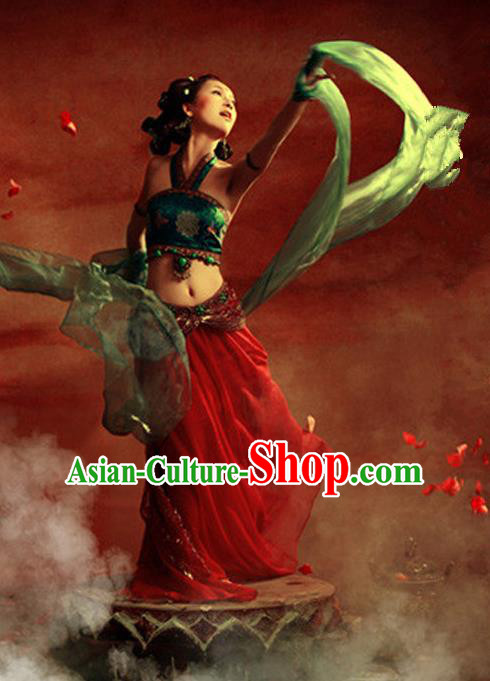 Traditional Ancient Chinese Dunhuang Flying Apsaras Dance Costume, Elegant Hanfu Clothing Chinese Palace Lady Fairy Clothing for Women