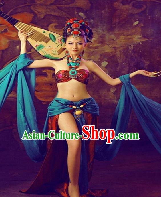 Traditional Ancient Chinese Dunhuang Flying Apsaras Dance Costume, Elegant Hanfu Clothing Chinese Palace Lady Fairy Clothing for Women