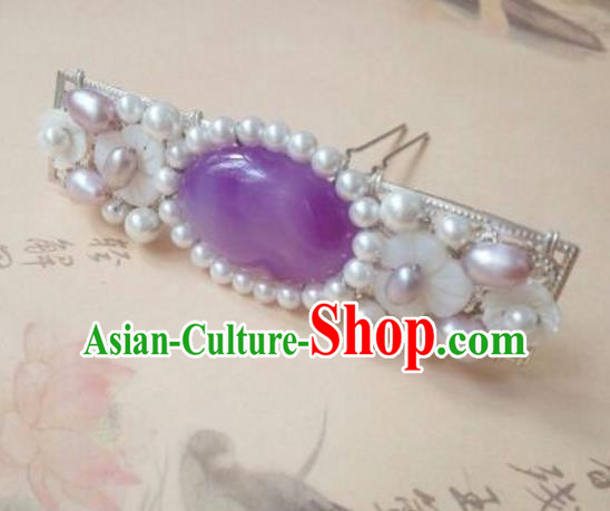 Traditional Chinese Ancient Classical Handmade Hair Accessories Purple Crystal Hair Comb, Hanfu Hair Stick Hair Fascinators Hairpins for Women